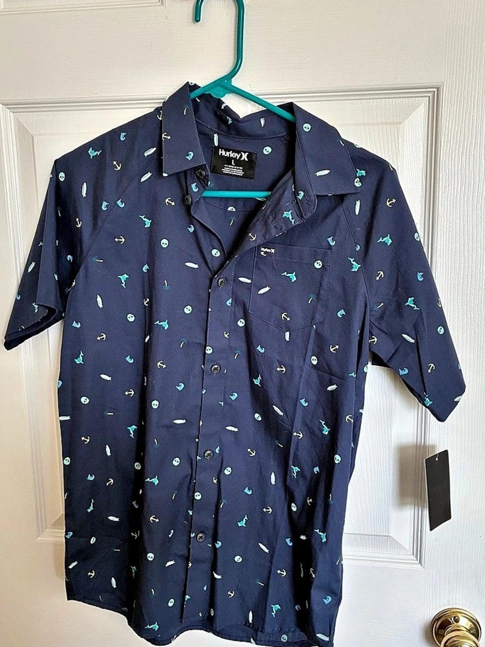 Hurley Midnight Navy Short Sleeve Button-Up Size Small NWT